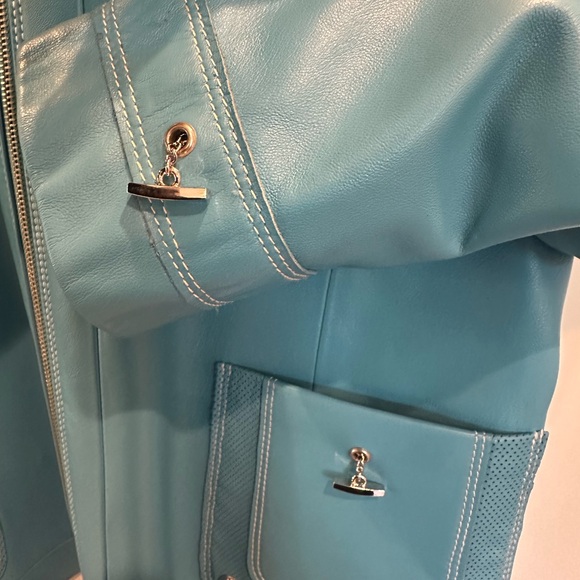 St. John Sport Blue Scuba Style Blue Leather Jacket Like New! - Picture 6 of 9